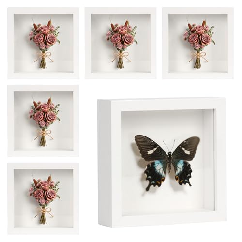 6-Pack 5x5 Shadow Box Frame - 1.2-Inch Deep 3D Display Case, White