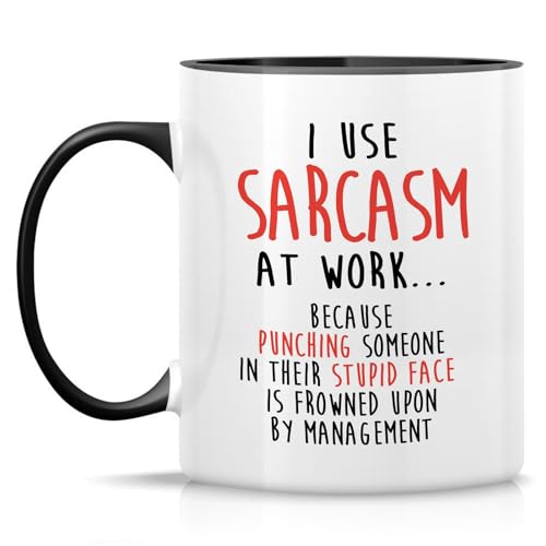 Retreez 11 Oz Ceramic Funny Mug - Sarcasm at Work - White with Black Handle & Inner