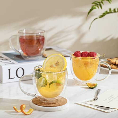 CNGLASS 8.5oz Set of 4 Double Wall Insulated Glass Coffee Mugs with Handle