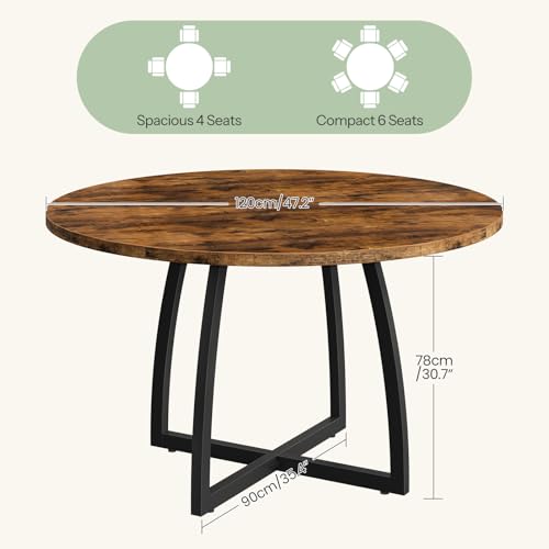47.2-Inch Round Dining Table, Rustic Farmhouse Kitchen Table for 4-6