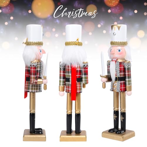 15-Inch Gold Wooden Nutcracker Soldier Figure with White Fur Cape Decor