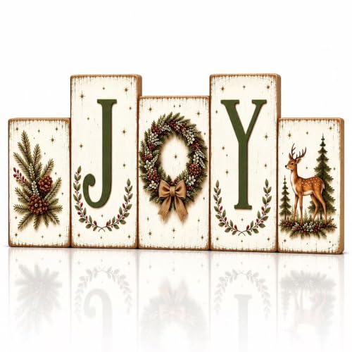 Christmas JOY Wooden Tabletop Decor, 11.8 Inch Rustic Decorations