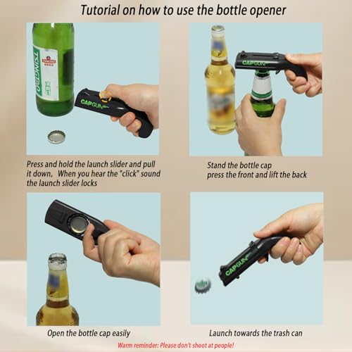 Chynexus Black-Gray Cap Launcher & Bottle Opener – Funny Shooting Gun Party Gift (2 Pack)