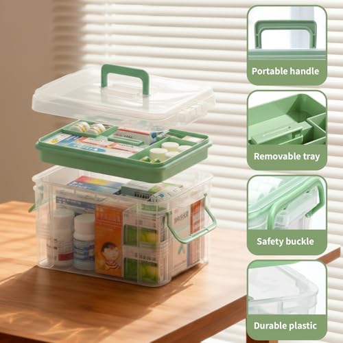 2-Pack Medicine Storage Box Set with Removable Tray and Handle