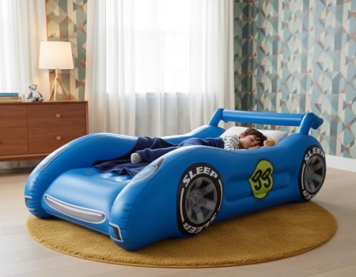 Inflatable Toddler Car Bed with LED Night Light – Portable Kids Air Mattress for Travel