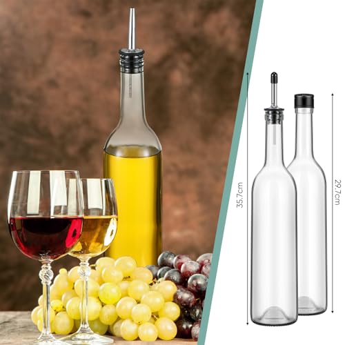 Maxdot 10 Pcs Long Neck Glass Wine Bottles with Pourers & Stoppers - 750ml Bar Liquor Storage