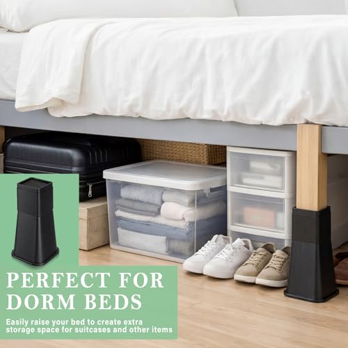 12-Inch Heavy Duty Bed Risers (4 Pack) - Plastic Furniture Extenders