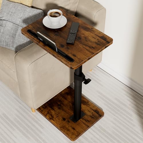 Adjustable Sofa Armrest Tray Table with Swivel Top and Phone Slot