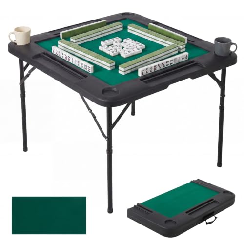 34-inch Folding Game Table with Felt Mat, 4 Cup Holders and Chip Trays