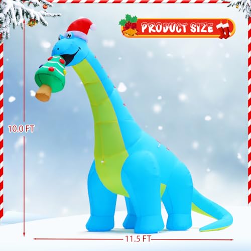 10FT Christmas Inflatable Dinosaur with Christmas Tree Yard Decor, Waterproof & Easy Setup