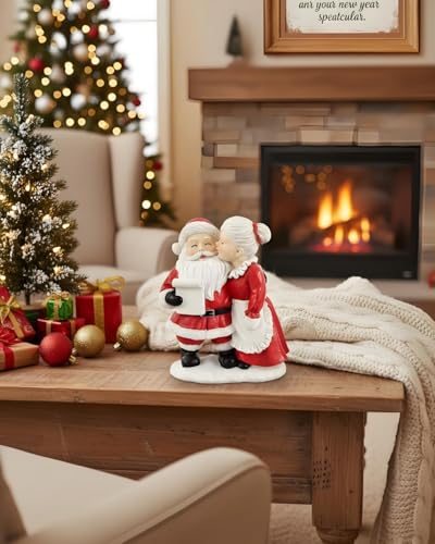 Mr. & Mrs. Santa Claus Resin Figurines Set - Hand-Painted Christmas Decor