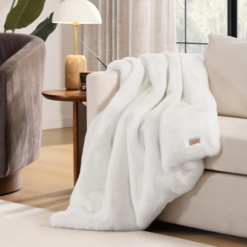 UGG Euphoria Throw Blanket, Plush Faux Fur 50" x 70", White Snow