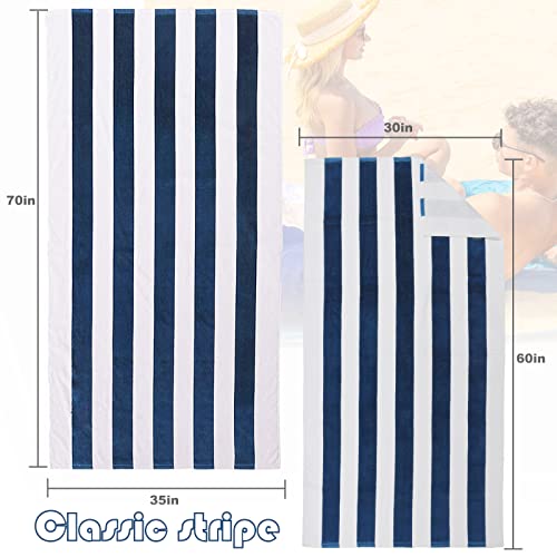 Oversized Cotton Beach Towel Set, 35x70 Inch Cabana Stripe Pool Towels