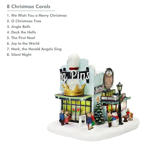 Lighted Christmas Village House - LED Bowling Alley Scene (8.3")