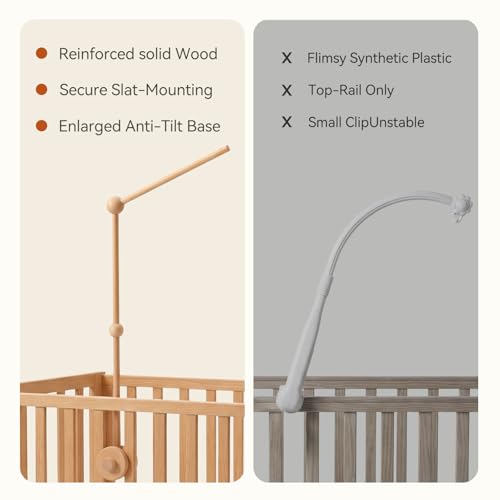 Wooden Crib Mobile Arm Holder - 31 Inch Beech Wood Nursery Hanger