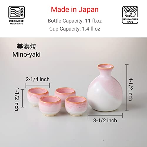 Pink Cherry Blossom Japanese Sake Set - Porcelain Decanter & Cups Gift Set, Made in Japan