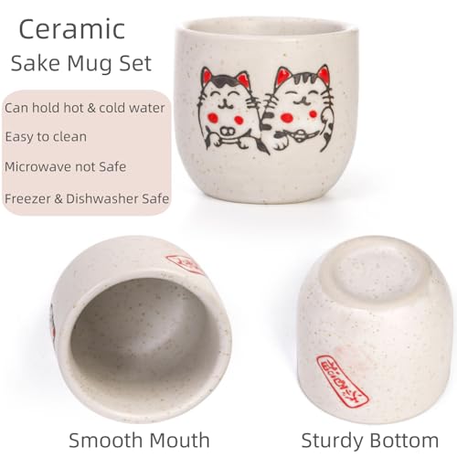 Japanese Sake Set with Maneki Neko Cups & Carafe - Ceramic Hot Drink Gift