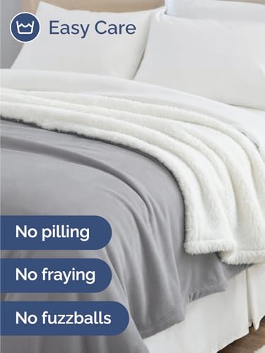CGK Unlimited Twin Sherpa Fleece Blanket - Reversible Plush Soft Grey 60x80