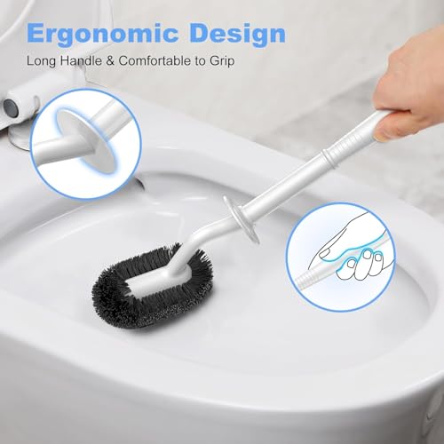 Toilet Bowl Brush and Holder Set - S-Shaped Curved Deep Rim Cleaner