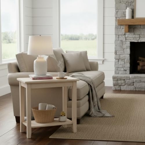 Portman Accent Table Solid Parawood Unfinished Wood 16"W x 14"D x 20"H with Shelf, Small Living Room Furniture for Painting or Staining, Traditional End Table for Bedroom or Entryway