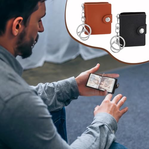 4 Pack 2.5-Inch Mini Photo Album Keychain Leather Pocket Photo Holder