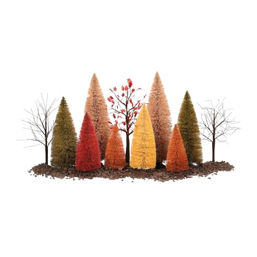 12-Piece Miniature Fall Trees and Mulch Set for Village Landscaping