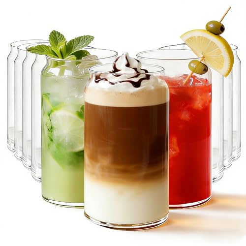 17oz Can Shaped Drinking Glasses Set of 10, Clear Glass Tumblers for Iced Coffee