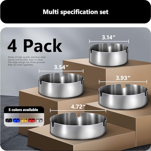 Stainless Steel Ashtray Set (4 Pack) for Indoor and Outdoor Use