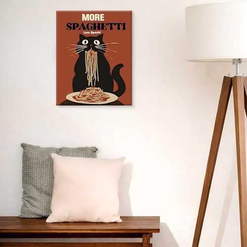 Funny Cat Spaghetti Wall Art Print - Humorous Cat Canvas Poster, Framed, 8x10 Inch, Color-J