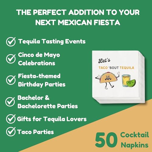 Cloverjoyed Fiesta Cocktail Napkins - 50 Pack White for Margaritas & Mexican Parties