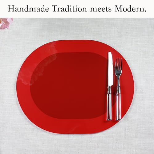 Bryonia Handcrafted Lacquered Wood Oval Placemats Set of 2 - Red