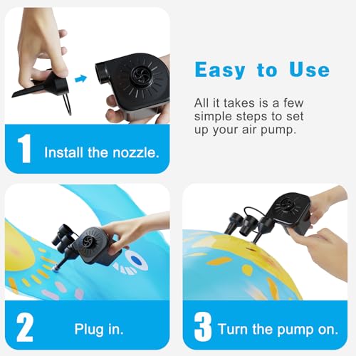 Portable Electric Air Pump for Inflatables with 3 Nozzles, 110-120V AC