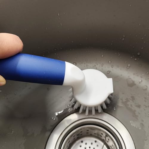 2-Pack Kitchen Dish Brush with Handle & Built-In Scraper for Sink & Tile