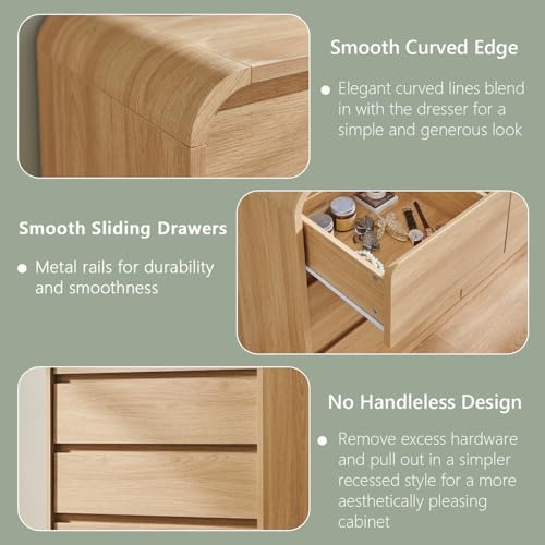 Aitjunz Modern 8-Drawer Dresser for Bedroom, 55.1 W x 15.5 D in Natural Oak