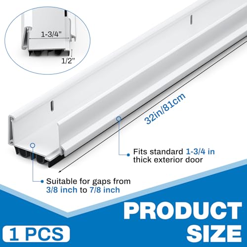 Adjustable Under Door Sweep 32" - Double Bubble PVC Draft Stopper Seal (White)