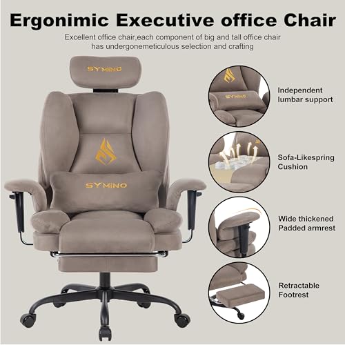 Ergonomic Fabric Gaming Chair with Footrest and 150° Recline, Light Coffee