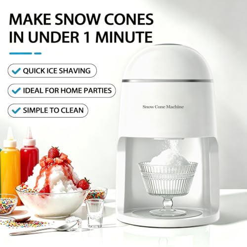 InchUp Porcelain White Electric Shaved Ice Machine - Compact Snow Cone Maker with 2 Reusable Cups