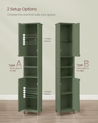 Slim Tall Storage Cabinet with Lights & Adjustable Shelves, Forest Green