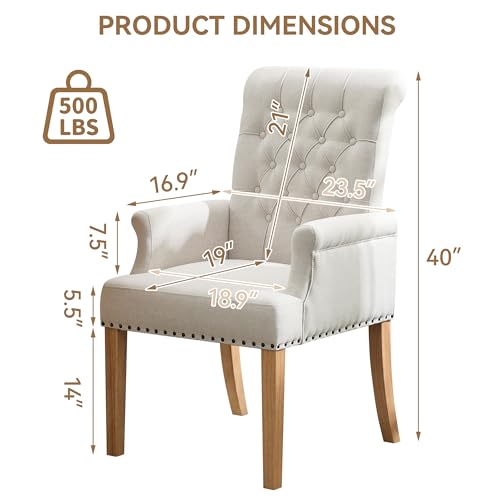 Upholstered Dining Chair with Arms, Tufted High Back Accent Armchair