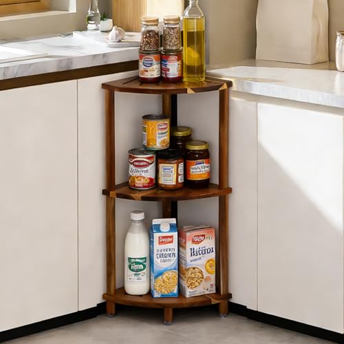 3-Tier Acacia Wood Corner Shower Caddy - Waterproof Bathroom Organizer Stand