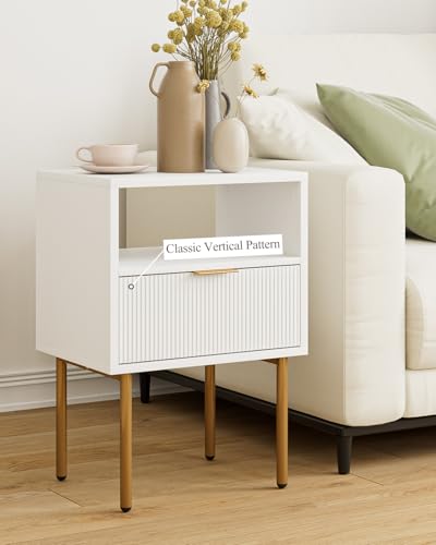Mid-Century Modern Nightstand with Storage Drawer and Open Shelf
