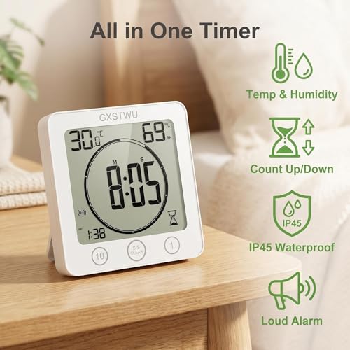 Waterproof Digital Shower Clock with Timer, Temperature and Humidity Monitor