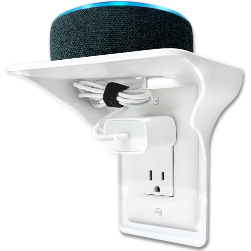 Power Perch Wall Outlet Shelf with Cord Storage Strap - Single Pack, White