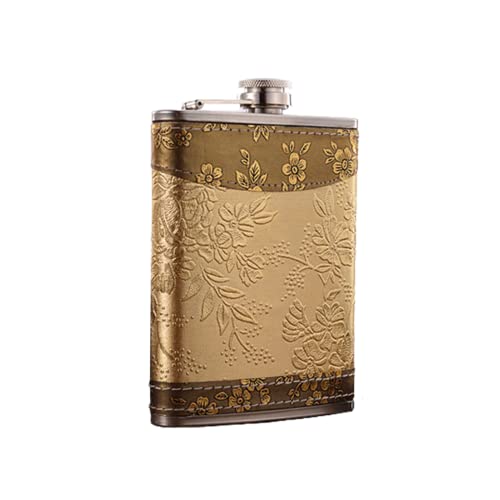 Golden Pattern 8oz Personalized Hip Flask for Men & Women, Portable Leak-Proof Whiskey Bottle for Camping & Parties