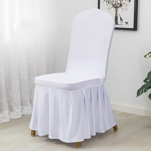 Stretch Dining Room Chair Covers Set of 2 - White Spandex Slipcovers with Skirt
