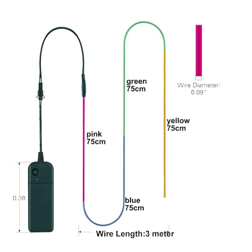 Flexible EL Wire Neon Light Strip 9.8ft - Battery Powered Glowing Rope Light