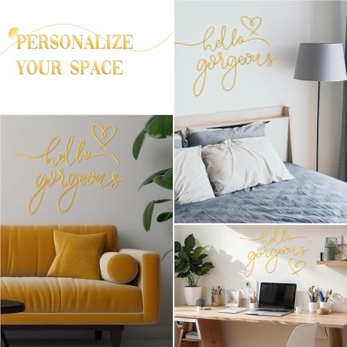 Hello Gorgeous Metal Wall Art - 3-Piece Gold Minimalist Script Decor Set