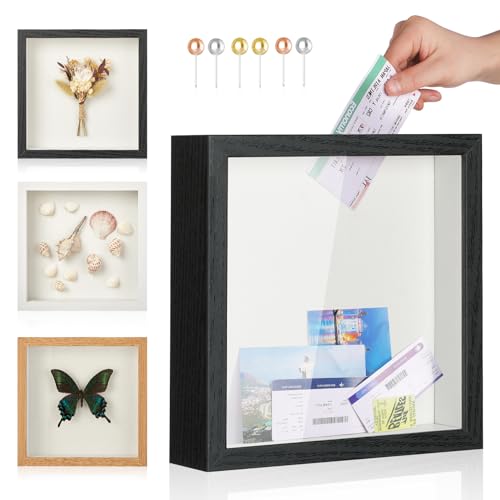 8x8 Inch Travel Shadow Box Frame with Slot for Tickets and Photos