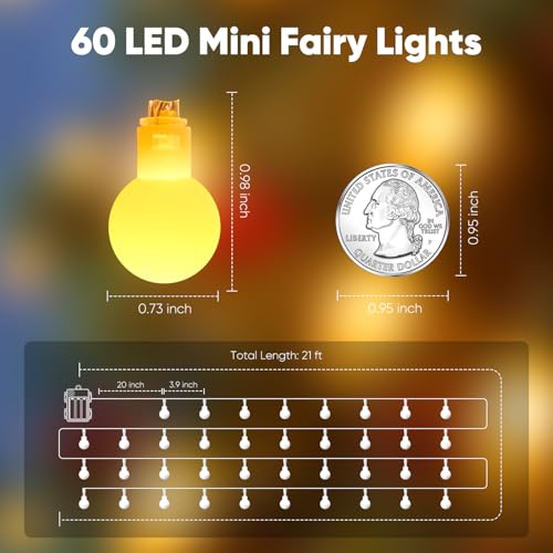 Minetom Battery Operated Globe String Lights, 21FT 60 LED Twinkle Lights with Remote & 8 Modes for Indoor Outdoor Decor