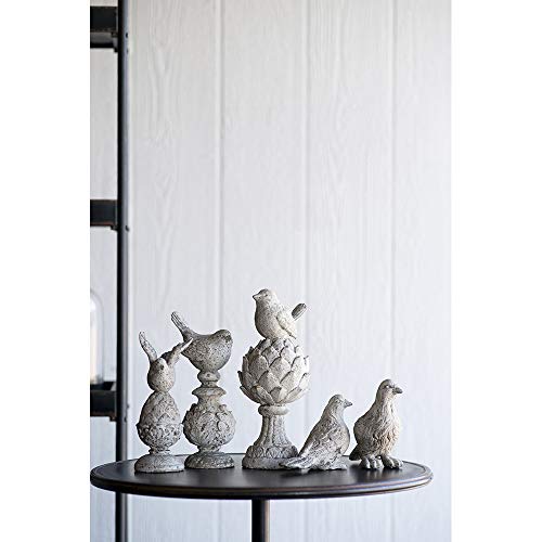 Weathered White Cement Bird Finial Statue for Indoor and Outdoor Decor